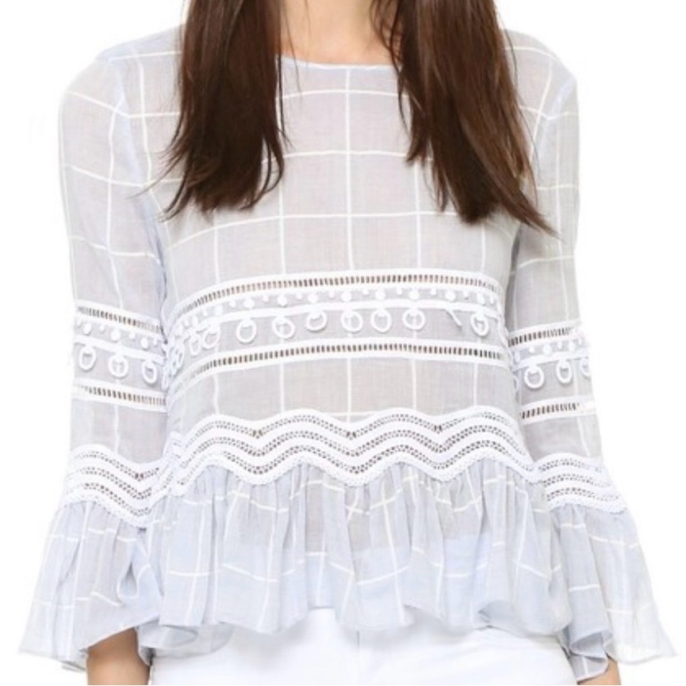 NEW Jonathan Simkhai Voile Grid Embroidered Blouse